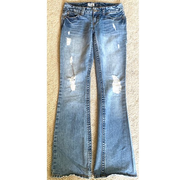Aéropostale Hailey Skinny Flare Distressed Blue Jeans 1/2 Long Long - Picture 4 of 12